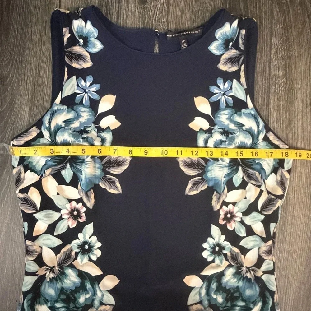 White‎ House Black Market Floral Sheath Dress Navy Blue LP Petite Wedding Guest - Picture 10 of 16